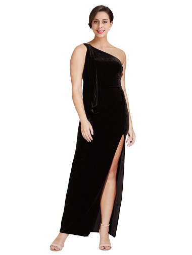 Online Stretch Velvet Long One Shoulder Sheath Formal Dress Canada