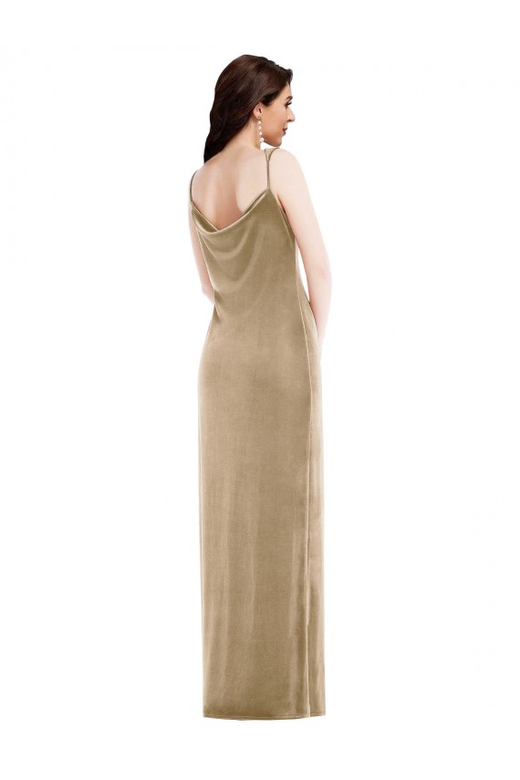 Stretch Velvet Long One Shoulder Champagne Sheath Black Tie Formal Dress