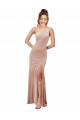 Stretch Velvet Long One Shoulder Pink Sheath Black Tie Formal Dress