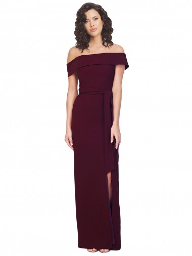Online Stretch Crepe Low Back Long Off the Shoulder Sheath Formal Dress Canada
