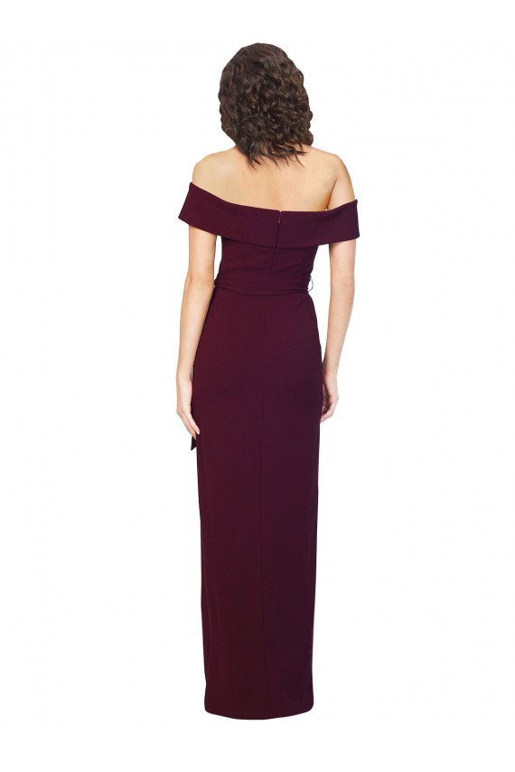 Stretch Crepe Low Back Long Off the Shoulder Sheath Formal Dress