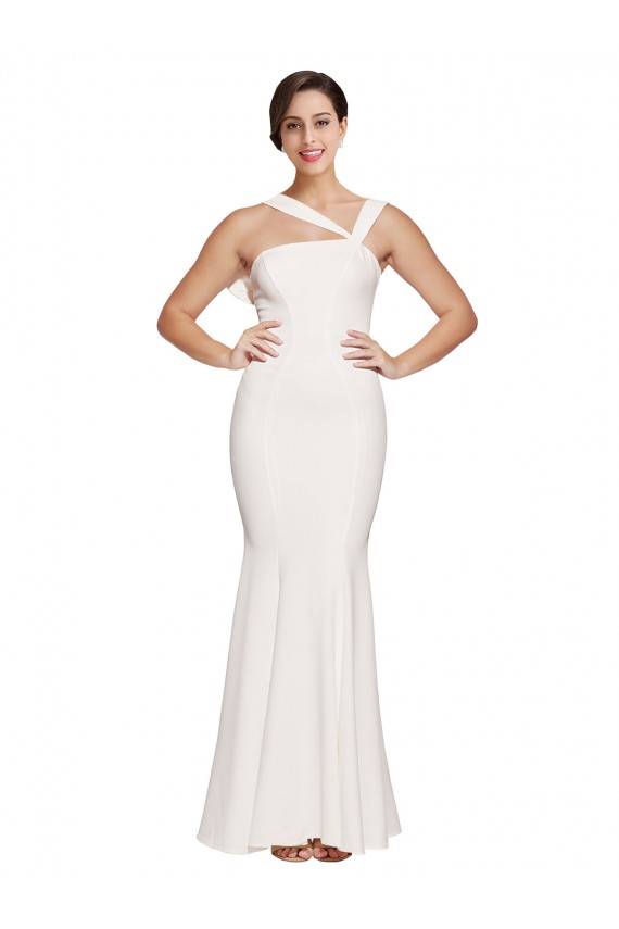 Stretch Crepe Low Back Long Square Neck Sheath Formal Dress