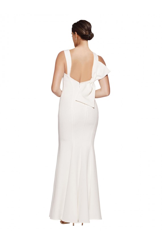 Stretch Crepe Low Back Long Square Neck Sheath Formal Dress