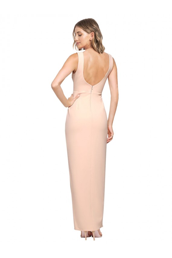 Stretch Crepe Long Square Neck Sheath Formal Dress