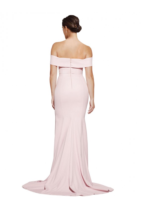 Stretch Crepe Low Back Sweep Train Square Neck Sheath Formal Dress
