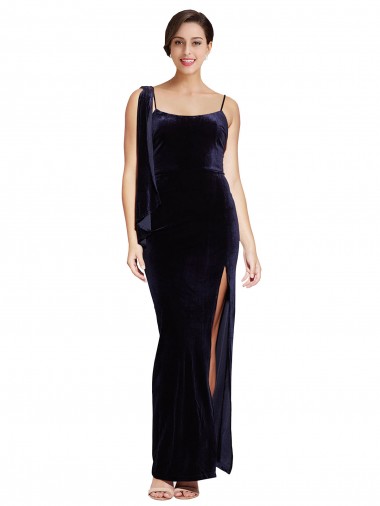 Online Stretch Velvet Low Back Long Spaghetti Straps Sheath Formal Dress Canada