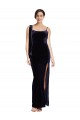 Stretch Velvet Low Back Long Spaghetti Straps Sheath Formal Dress