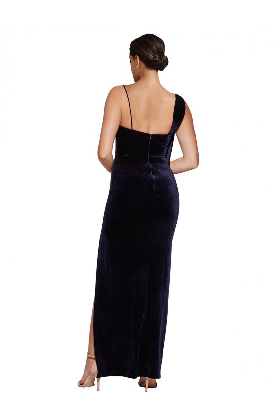 Stretch Velvet Low Back Long Spaghetti Straps Sheath Formal Dress