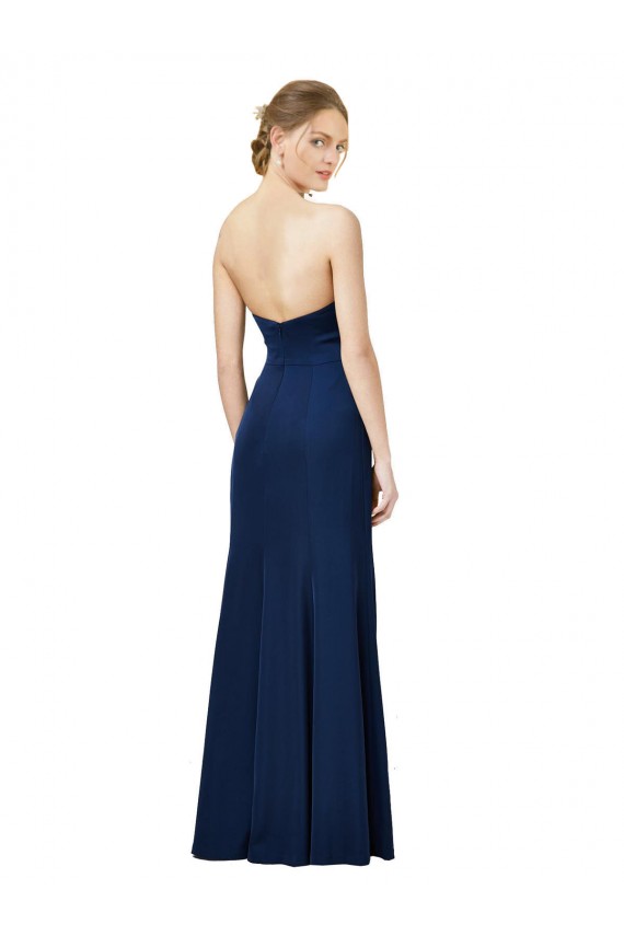 Stretch Crepe Low Back Long Strapless Black Sheath Formal Dress