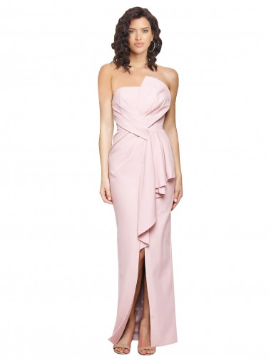Online Stretch Crepe Low Back Long Strapless Pink Sheath Formal Dress Canada