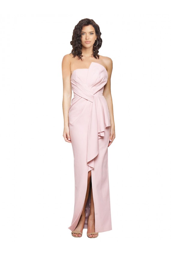Stretch Crepe Low Back Long Strapless Pink Sheath Formal Dress