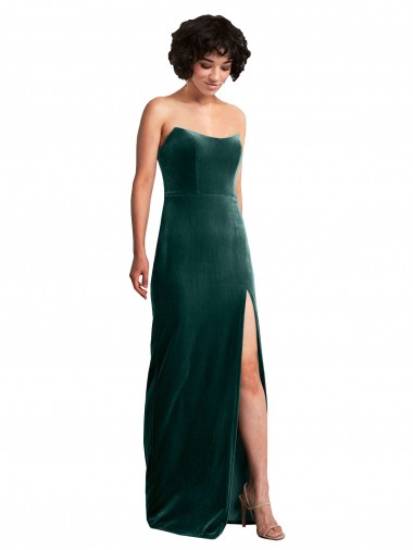 Online Stretch Velvet Low Back Long Strapless Sheath Black Tie Formal Dress Canada