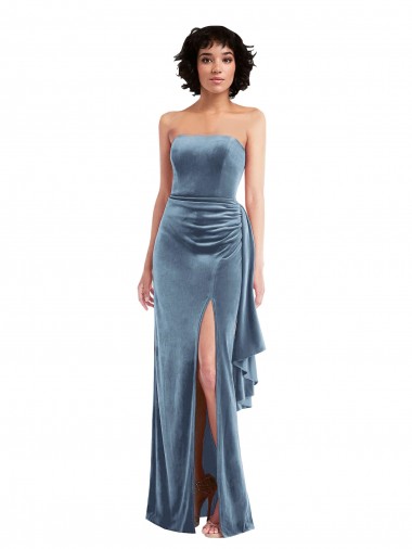 Online Stretch Velvet Low Back Long Strapless Sheath Formal Dress Canada