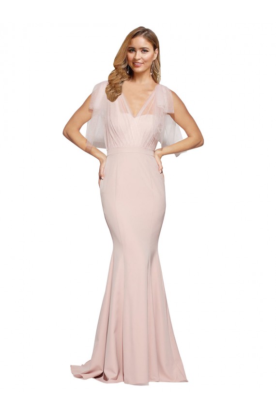 Stretch Crepe & Tulle Low Back Long Sweetheart Sheath Formal Dress