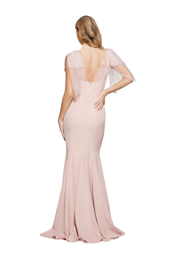 Stretch Crepe & Tulle Low Back Long Sweetheart Sheath Formal Dress