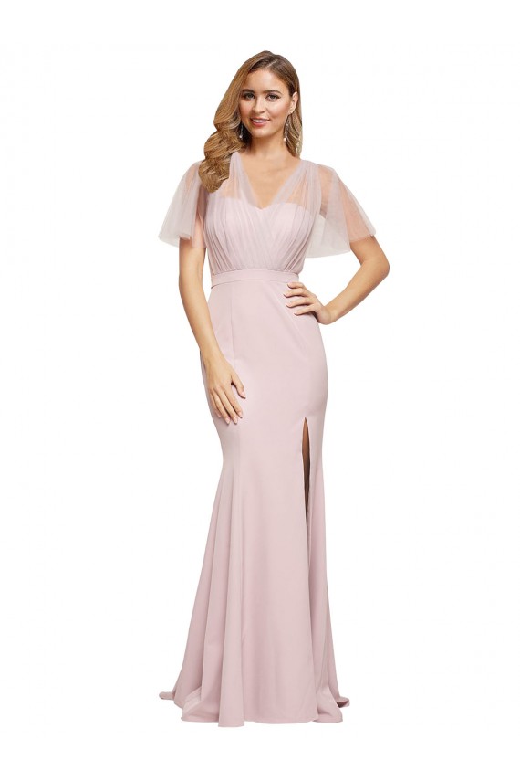 Stretch Crepe & Tulle Low Back Long One Shoulder Sheath Formal Dress