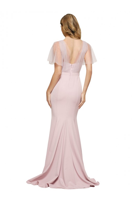 Stretch Crepe & Tulle Low Back Long One Shoulder Sheath Formal Dress