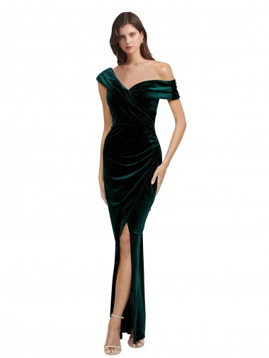 Online Stretch Velvet Long Off the Shoulder Sheath High Low Formal Dress Canada