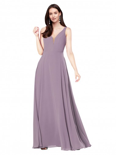 Online Chiffon Low Back Long V-Neck Sheath Formal Dress Canada