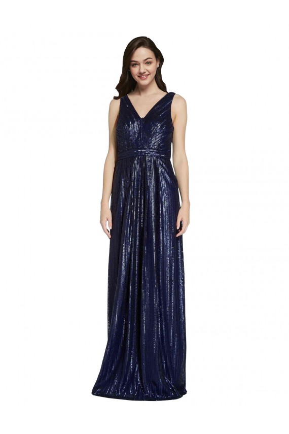 Sequin V-Back Long V-Neck Sheath Formal Dress