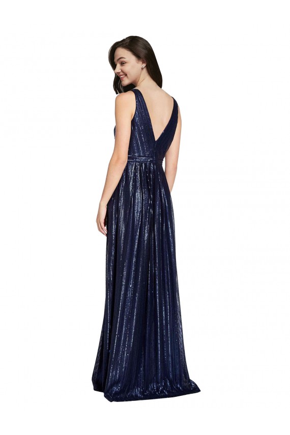 Sequin V-Back Long V-Neck Sheath Formal Dress