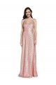 Sequin Low Back Long V-Neck Sheath Formal Dress