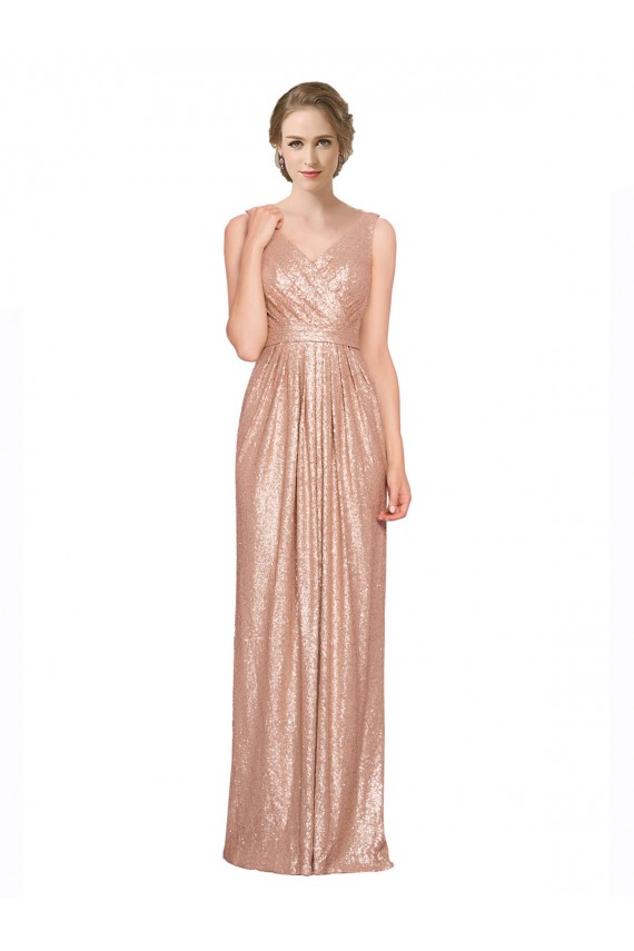 Sequin Long V-Neck Sheath Formal Dress