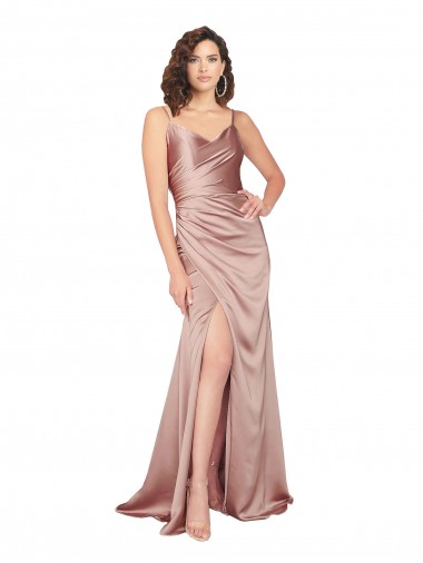 Online Silky Satin V-Back Long V-Neck Sheath Black Tie Formal Dress Canada