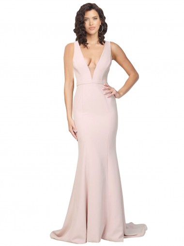 Online Stretch Crepe V-Back Sweep Train V-Neck Sheath Black Tie Formal Dress Canada