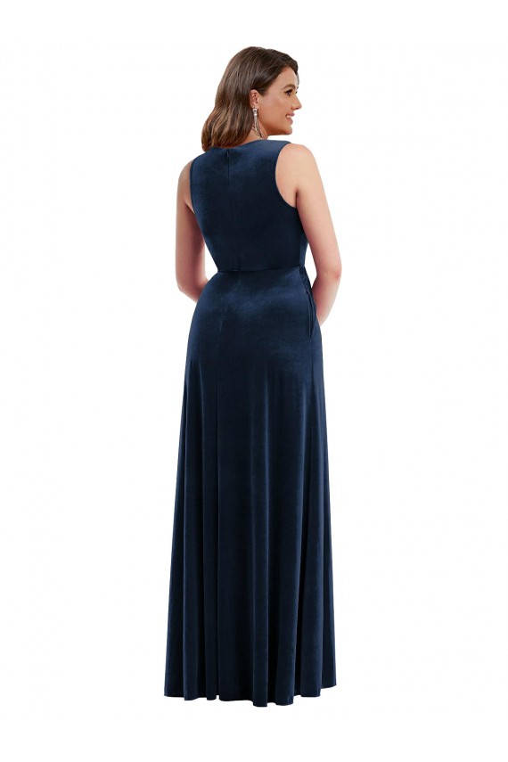 Stretch Velvet Long V-Neck Sheath Formal Plus Size Formal Dress
