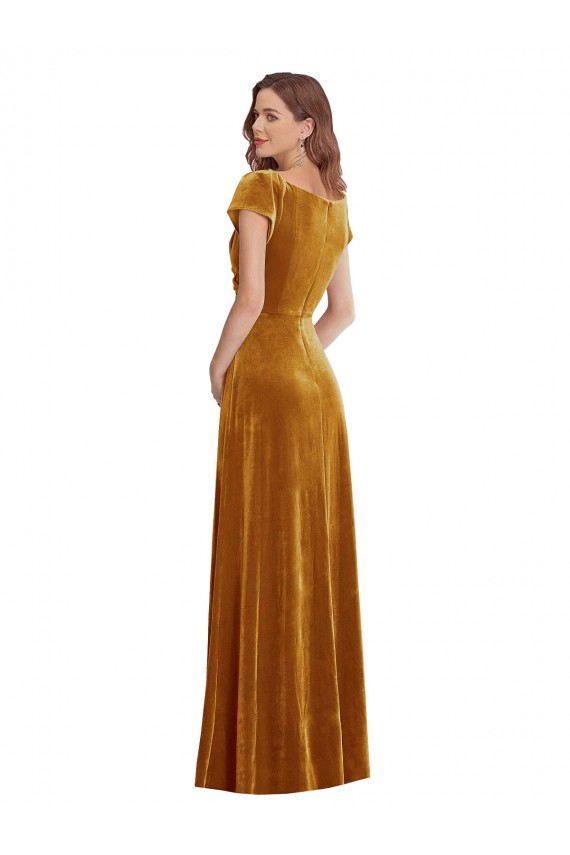 Stretch Velvet Long V-Neck Sheath Formal Dress