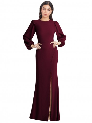 Online Stretch Crepe Open Back Long Bateau Neck Burgundy Gold Trumpet Formal Dress Canada