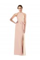 Stretch Crepe Criss Cross Back Long Halter Neck Nude Trumpet Formal Dress