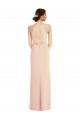 Stretch Crepe Criss Cross Back Long Halter Neck Nude Trumpet Formal Dress