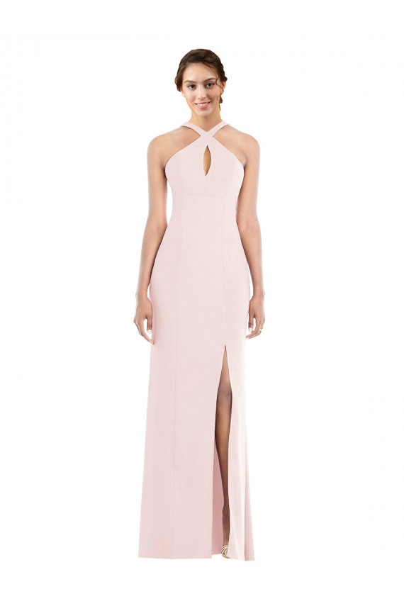 Stretch Crepe Low Back Long Halter Neck Trumpet Formal Dress