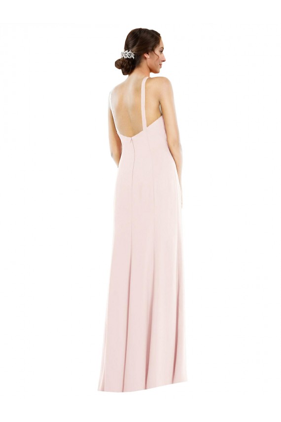 Stretch Crepe Low Back Long Halter Neck Trumpet Formal Dress