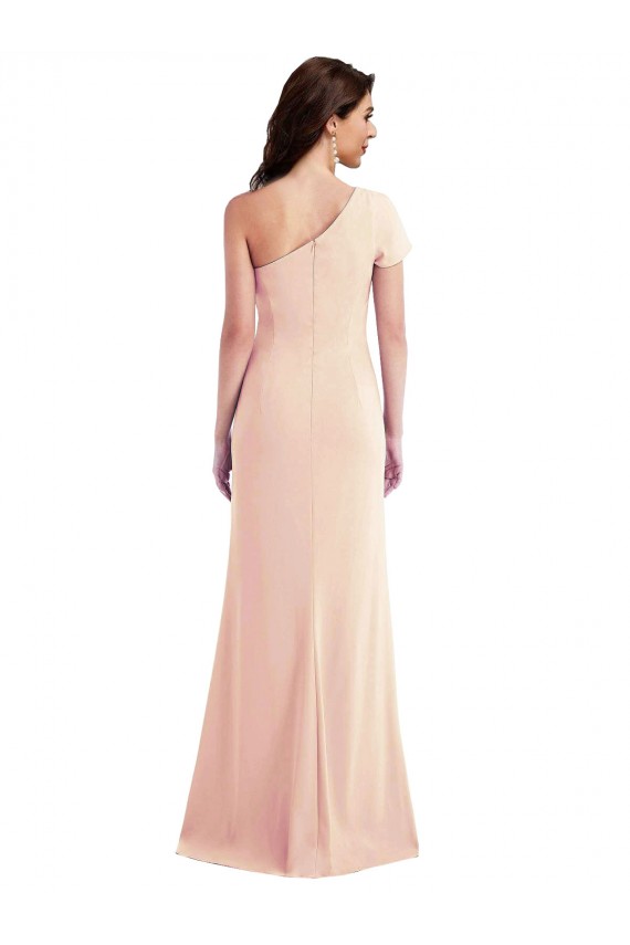 Stretch Crepe Long One Shoulder Nude Trumpet Formal Dress