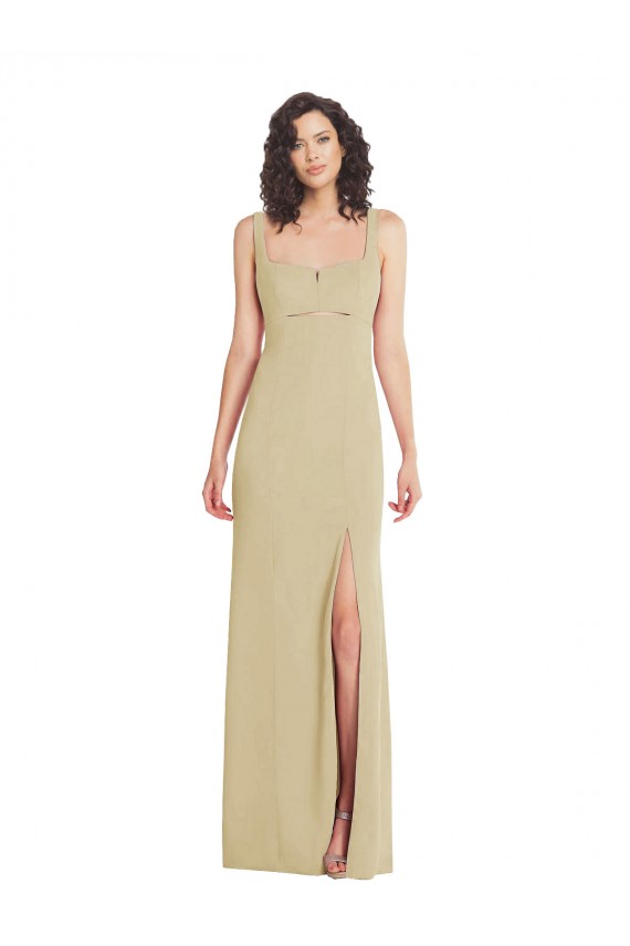 Stretch Crepe Low Back Long Square Neck Trumpet Formal Dress