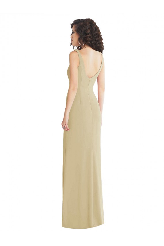 Stretch Crepe Low Back Long Square Neck Trumpet Formal Dress