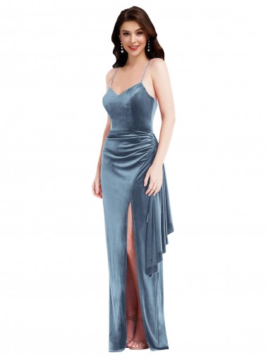 Online Stretch Velvet Low Back Long Spaghetti Straps Trumpet Formal Dress Canada