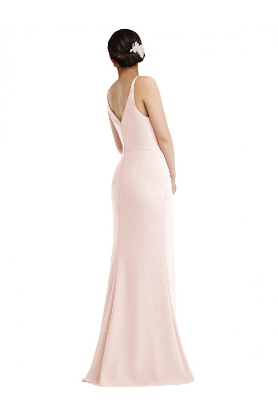 Stretch Crepe V-Back Long V-Neck Trumpet Formal Dress